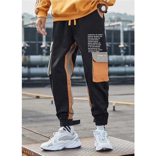 Men Cargo Pants Male Fashion 100% Cotton 2020 Hip Hop Big Pockets Print Letter Multicolor Men Cargo Casual TrousersHot Sell