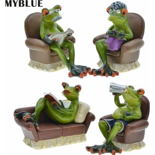 MYBLUE 2Pcs/Set Kawaii Garden Animal Resin Enjoy Life Couple Frog Figurine Miniature Nordic Home Room Decoration Accessories