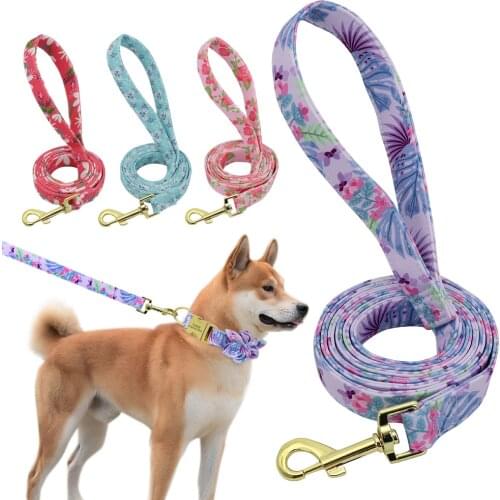 Popular Flower Pattern Dog Leash with Gold Metal Buckle for Small Medium Dog Nylon 150cm Printed Lead Puppy Walking Leash