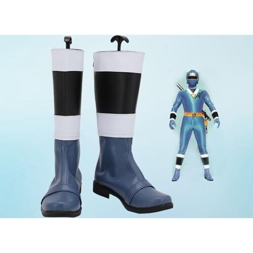 Ninja Sentai Kakuranger Saizou Ninja Blue Cosplay Boots Customized Leather Shoes for Unisex