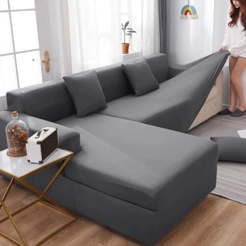 Solid Color Corner Sofa Covers For Living Room Elastic Spandex Slipcovers Couch Cover Stretch Sofa Towel L Shape Need Buy 2Piece