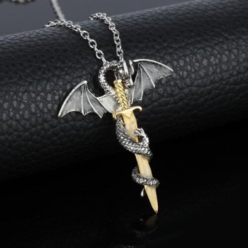 Fashion Luminous Vintage Dragon Sword Pendant Necklace Titanium Steel Pendant Necklace Jewelry Glow In The Dark