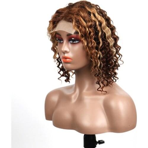 150% Density Lovely Youth Womens Piano color Short Bob wavy Human Hair 4x4 Lace Front Wig for white women