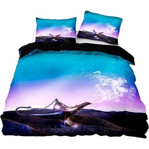 Cartoon Style Duvet Cover 160x200 Pillowcase 3Pcs,228x228 Quilt Cover,Big Blanket Cover ,Allahs Lamp Pattern Bedding Set