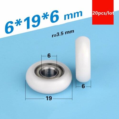 20pcs circular arc Plastic coated bearing 686ZZ 6*19*6mm nylon roller plastic sliding door wheel Roller guide wheel