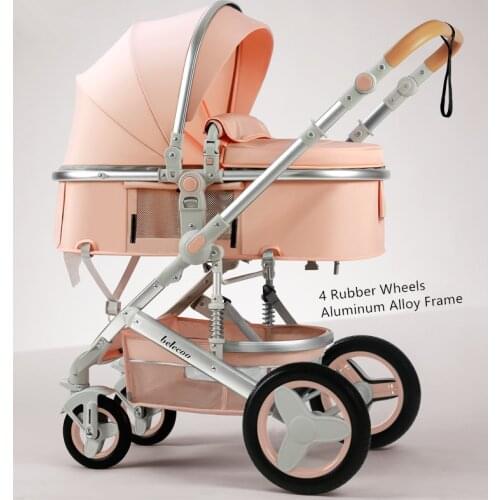 Belecoo Lightweight Luxury Baby Stroller 3 in 1 Portable High Landscape Reversible Stroller Hot Mom Pink Stroller Travel Pram