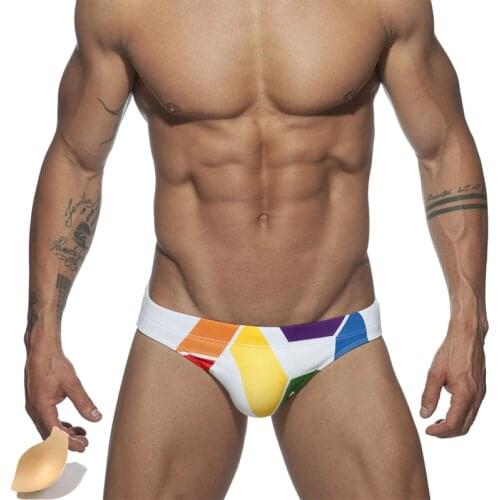 Push pad swimsuit men printing Bathing Beach Wear Surf low waist Mens Swimwear briefs sexy gay mens swim wear brave person 2020