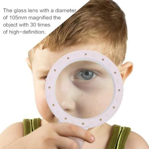 Magnification 30X Round Lens Handheld Magnifier with LED Light White