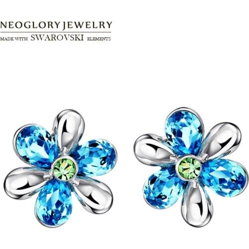 Neoglory Austria Crystal & Auden Rhinestone Stud Earrings Flower Design Alloy Plated Youthful Style Jewelry For Girl