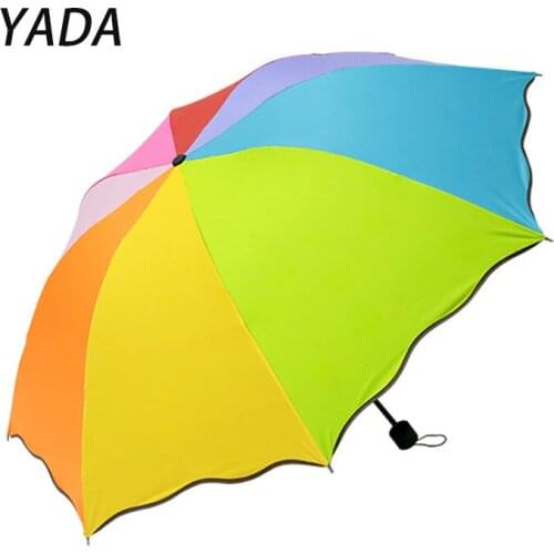 YADA Black Coating Rainbow Folding Umbrella Rain Women uv High Quality Umbrella For Womens Windproof Designer Umbrellas YS060