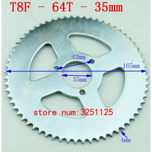 T8F 35mm 64 Tooth Chinese Pocket Bike Steel Rear Chain Sprocket For 2 Stroke 47cc 49cc Goped Scooter Mini Moto Kids ATV Quad