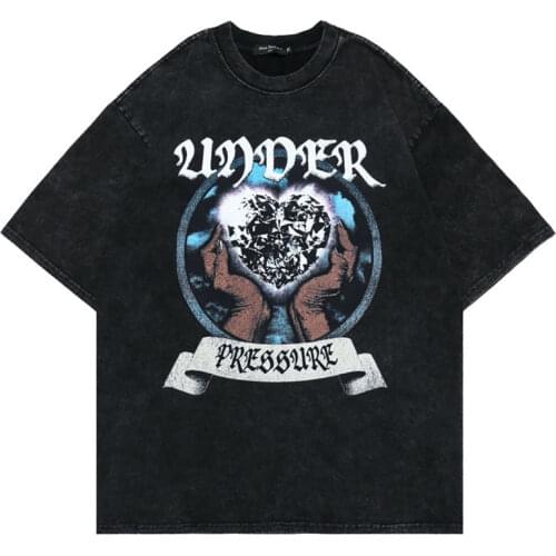 Vintage Graffiti Print Washed Tshirt Gothic Hip Hop Distressed Retro T Shirt Cotton Men Women Streetwear Short Sleeve Loose Tee