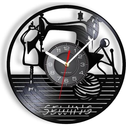Sewing Workshop Artwork Vintage Wall Clock Dress Form Model Craft Room Decor Antique Sewing Machine Vinyl Record Seamstress Gift