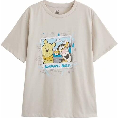Disney Cartoon Winnie and Tiger Shirts for Women Print Round Neck Short-sleeved Women Fashion Clothing Graphic T-Shirts Harajuku
