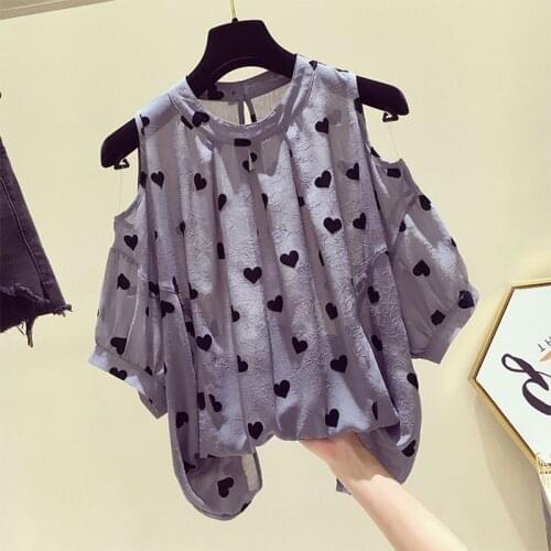 Womens Spring Summer Chiffon Blouses Shirt Womens Elegant O-Neck Printed Button Casual Tops SP188