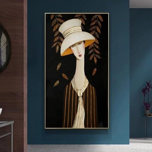 Retro Women and Autumn Leaves Canvas Painting Wall Art Nordic Posters and Prints Wall Pictures for Living Room Corridor Decor