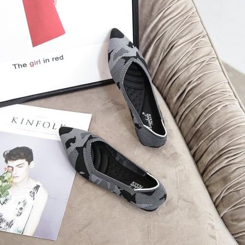 2021 Womens Flat Shoes Ballet Breathable Knit Pointed Moccasin Mixed Color Soft Zapatos De Mujer Chaussure Femme large size 43