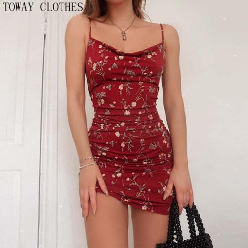 Women Summer Spaghetti Strap Floral Print Cami Mini Dress Bodycon Sexy Party Club Dress Fashion Sleeveless Party Summer Vestido