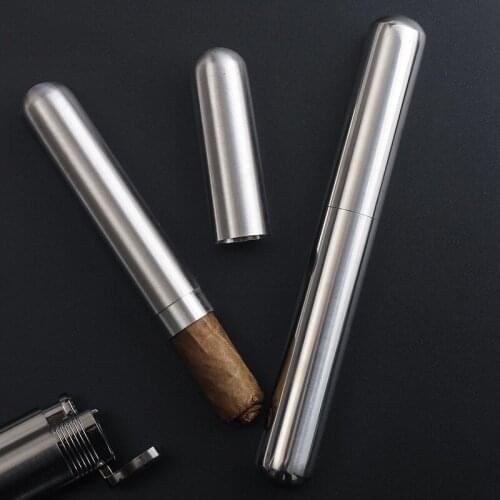1 Pc Stainless Steel Travel Cigars Box Cigarettes Case Humidor Cigar Tube Protective Case Portable Cigar Accessories Gift