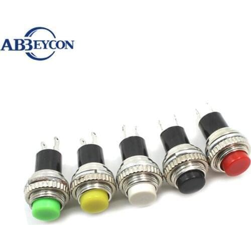 10pcs White Red Green Blue Black Yellow Panel mount 10mm Momentary OFF-(ON) Push button Switch Upper Screw Thread