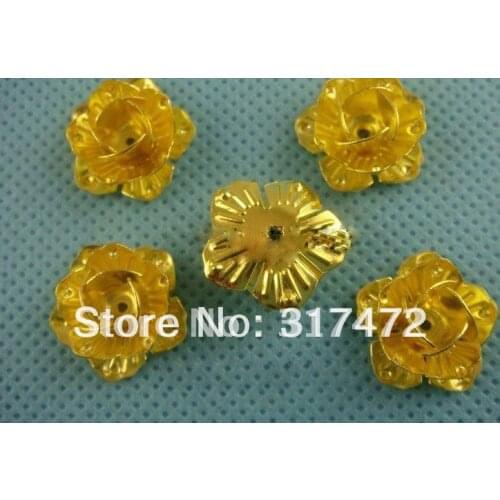 14mm gold color handcraft metal flower beads cap DIY jewelry findings