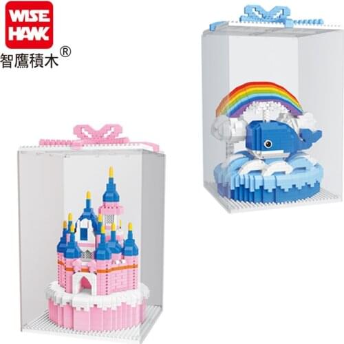 1624pcs+ Rainbow Whale Cake Building Blocks Castle Diamond Bricks 2650 Micro Bricks Figure Birthday Toys With Dust cover
