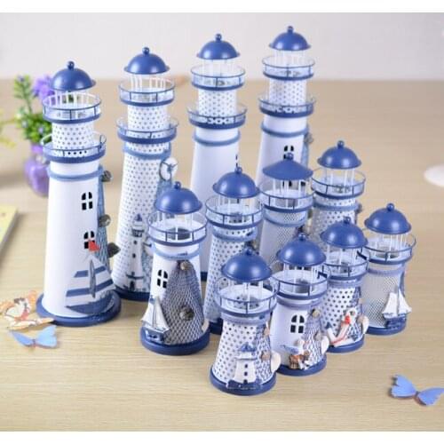 2pcs/LOT 14.5-28.5CM Mediterranean Style Creative Metal Lighthouse Candle holder Nautical Home Decoration Wedding Gift