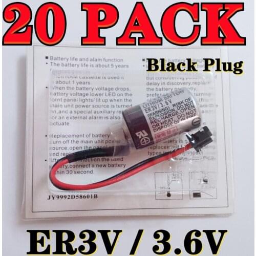 20 PACK Original New For TOSHIBA ER3V 3.6V 1000mAh PLC Battery With Black Connectors Free Shipping