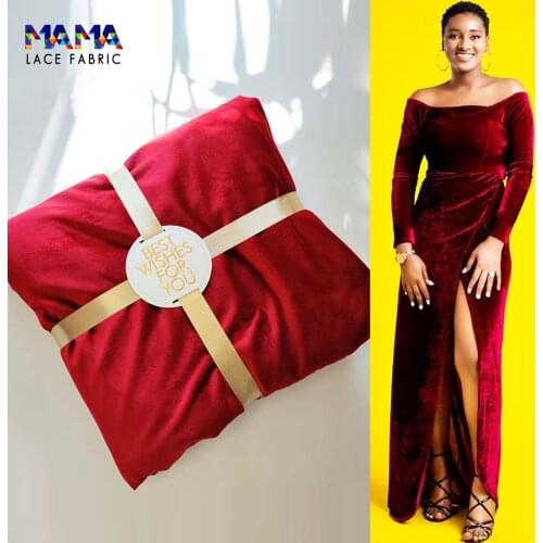 2021 Red Silk Velvet Fabric Velour Velvet Cotton High Quality Sewing Cotton Material For Wedding Dress Stretch African Sewing