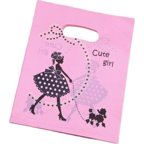 2017 New Design Wholesale 100pcs/lot 20*25cm Pink Luxury Princess Packaging Bags Plastic Cute Girl Gift Bags With Dog