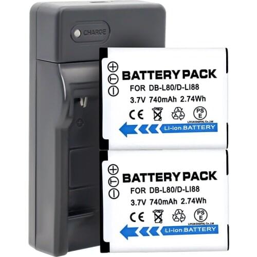 2x DB-L80 D-LI88 Battery Charger set For SANYO VPC-CG100 VPC-CG100 VPC-CG20 VPC-SH1 VPC-GH1 Camera