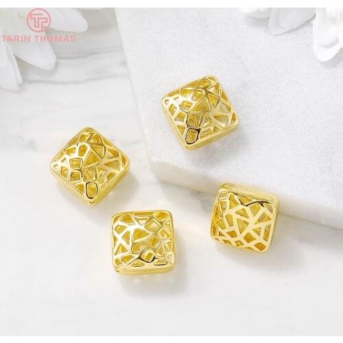 6PCS 19x19MM 24K Gold Color Plated Brass Square Spacer Beads Charms Connector High Quality Jewelry Making Findings Accessories