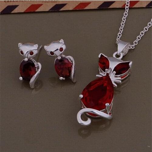 AS394 Hot Sale Silver Plated Color Jewelry Sets For Women Wholesale High Quality Classic Earring 667 + Necklace 757