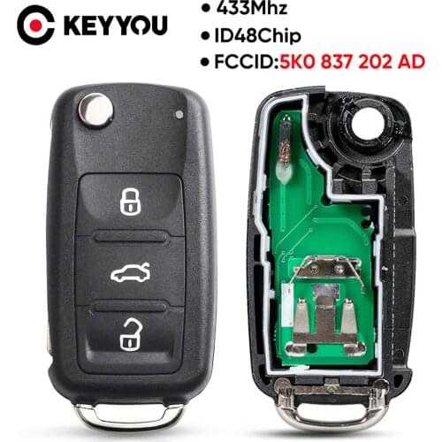 KEYYOU 3 Buttons 5K0837202AD Flip Remote Key 434MHz ID48 Chip For VW Volkswagen Golf PASSAT Tiguan Polo Jetta Beetle Car Keyless