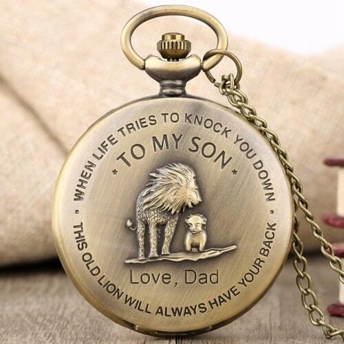 TO MY SON Famous Movie The Lion King Cover Pendant Quartz Pocket Watch Men Retro Bronze Necklace Chain Clock Gifts for Boys Son