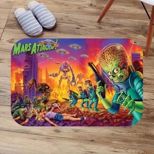 Mars Attacks Pattern Door Mat Living Room Floor Carpet Soft Coral Fleece Rug Custom Doormat Anti-Slip Bathroom Bath Mat