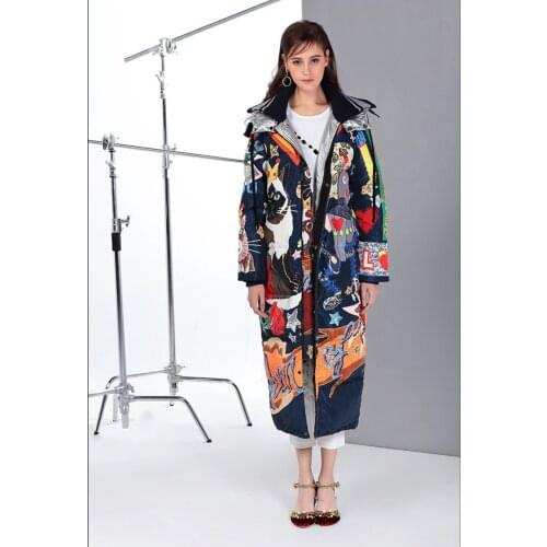 European& American Fall/winter womans fashion cartoon print loose Parkas coat high quality warm hooded overcoat E827