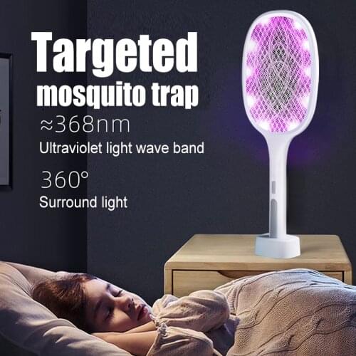 2 in 1 Electric Mosquito Swatter UV Light Rechargeable Electric Mosquito Killer Lamp Summer Fly Insect Killer Trap Bug Racket