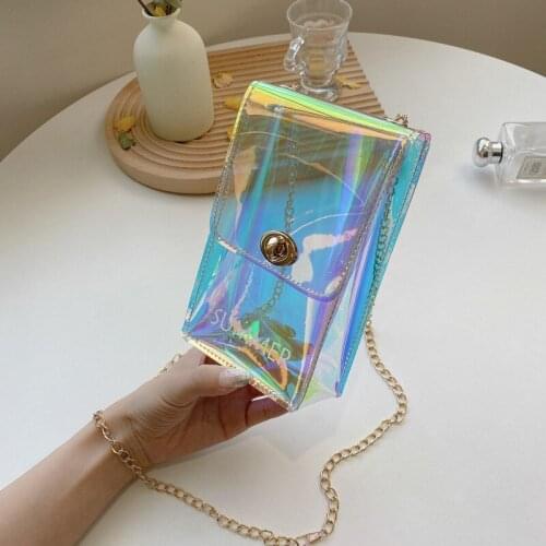 Laser mobile phone bag 2021 summer PVC jelly bag Fashion transparent chain shoulder messenger bag purses and handbags phone bag