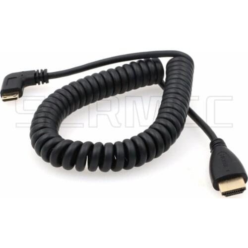 Left Angled Mini HDMI to Full HDMI High Speed Coiled Cable for Canon Sony DSLR Camera ATOMOS Monitor