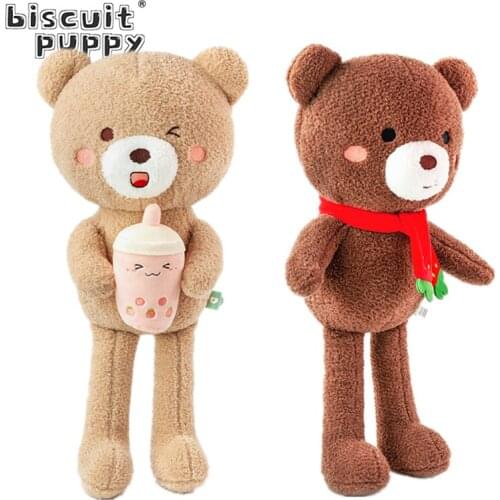 Cute Bear Plush Toys Soft Scarf Bear Dolls Tea Milk Juice Pillow Home Decoration Baby Accompany Toys Kids Sleeping Partner
