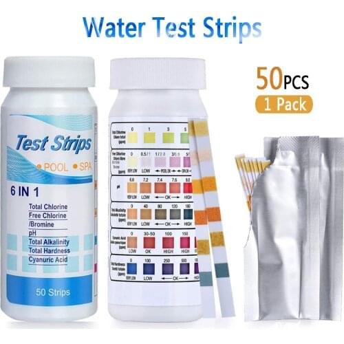 6 in 1 Multifunction Test Strips Testing Chlorine/ PH/ Chemicals/ Bromine/ Cyanuric Acid Accurate Water Analyzing Test Strip