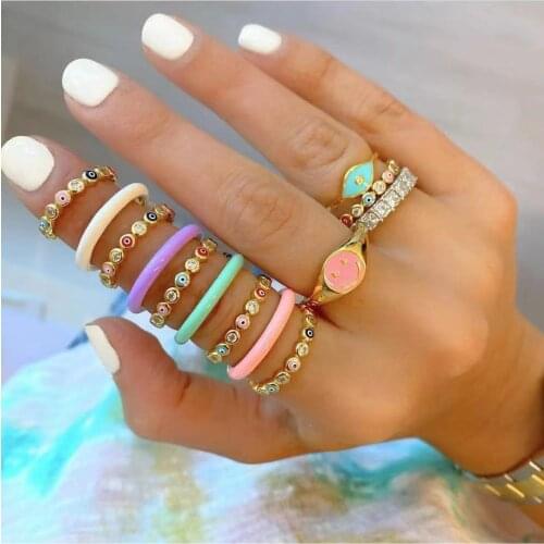 Fashion Gold Color Copper Rings Korean Cute Enamel universe Face Rings Wonderful Choice Colorful Drop Oil Ring for Women Jewelry