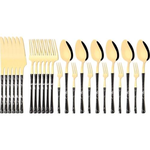 24Pcs Knife Cake Fork Spoons Dinnerware Imitation Wood Handle Cutlery Set Stainless Steel Tableware Kitchen Silverware Flatware