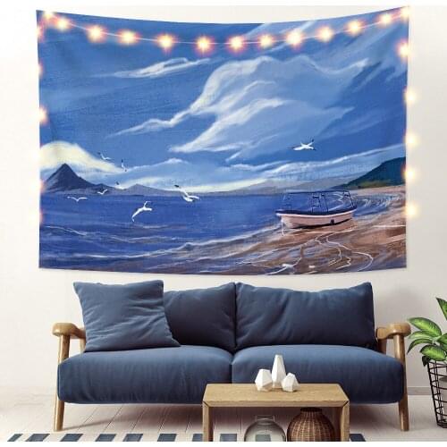 Sky Ocean Wave Background Wall Hanging Landscape Seagull Tapestry Living Room Bedroom Photography Decoration Tapestry