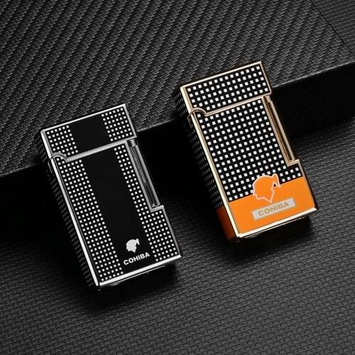 2021 NEW COHIBA Cigar Lighter 1 Torch Jet Flame Portable Lighter Bottom with Cigar Punch Smoking Tool Cigar Accessories Gift Box