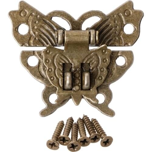 OOTDTY Butterfly Antique Bronze Hasp Latch Wooden Box Mini Cabinet Buckle Locks