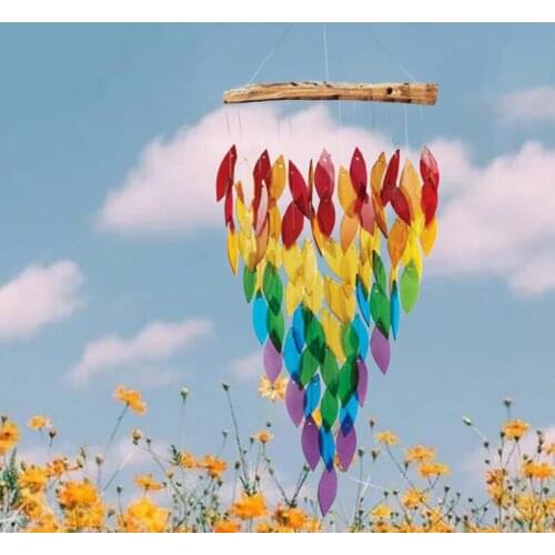 Hanging Rainbow Color Outdoors Resin Wind Chimes Rotating Windchime For Garden Porch Yard Patio Decoration Idyllic Landscape
