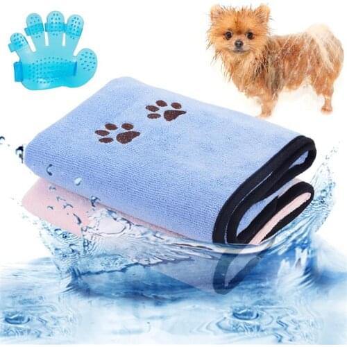 2PCS Pet Fibre Towel Soft Absorbent Pet Bath Towel with Pet Bath Brush for Cats Dogs