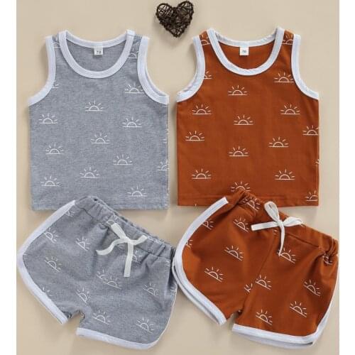 Casual Toddler Baby Boys Summer Outfits Cute Sun Print Sleeveless Vest Tops Short Pants Set Baby Boys Clothes Sets 2pcs